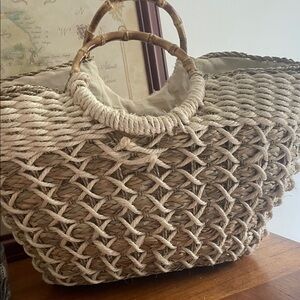 Woven Straw Tote Bag with Bamboo Handles